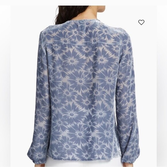 Paige Selmah Floral Burnout Long-Sleeve Blouse in Iced Slate Silk Blend - Picture 3 of 9